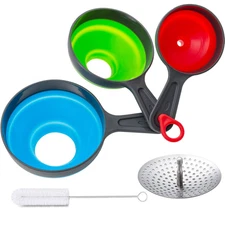 Canning Funnel with Strainer, Food Grade Silicone Collapsible Kitchen Funnel, Wi