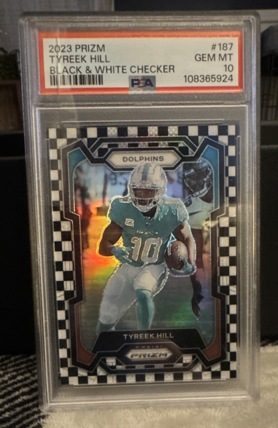 2023 Panini Prizm Tyreek Hill #187 Black & White Checker Prizm PSA 10