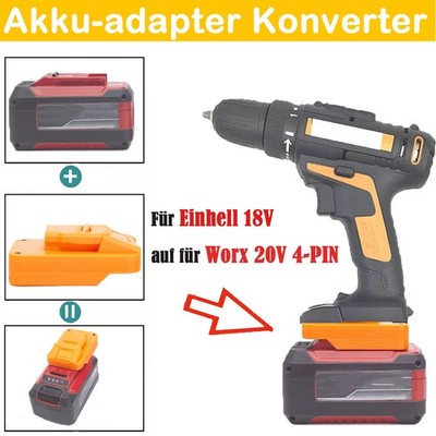 Batterie Adapter Für Einhell 18V Akku auf für Worx 20V 4-PIN Elektrowerkzeug NEU