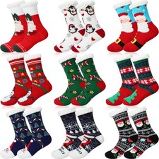 9 Pairs Christmas Fuzzy Slipper Socks Winter Warm Women Pattern Non Skid