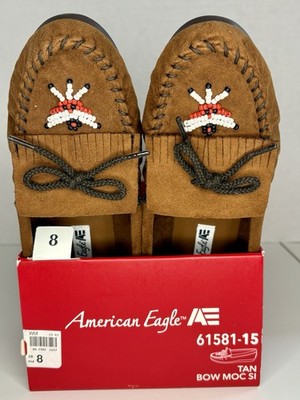 American Eagle Women's Size 8 Tan Moccasins Beadwork Slip On Open Box Comfy