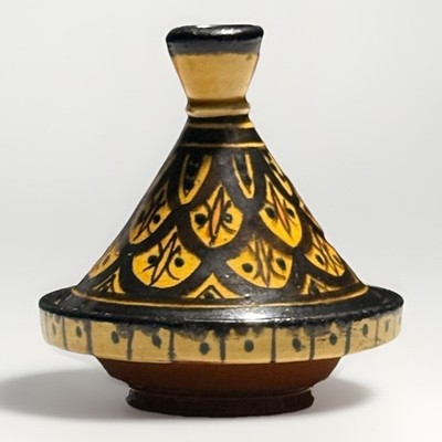 Vintage Moroccan Safi Mini Tagine Hand Painted Signed 5  Pottery Dish