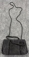 Inge Christopher Black Satin Beaded Evening Clutch Crossbody Bag 9"