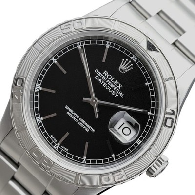 Rolex Mens Datejust 16264 Mens Steel 18KW Gold Black Dial Turnograph Bezel Watch