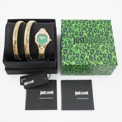 Just Cavalli Glam Evo 7 Doppio Quartz Watch in Gold With Green Dial JC1L193M0035