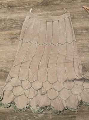 Lederrock Wildleder Beige Patchwork-Verarbeitung Gehäkelt Mit Gewelltem Volant