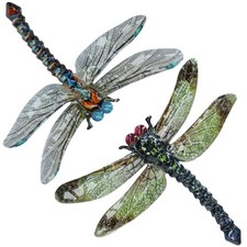 Libélula de metal para jardín/hogar arte de pared azul o verde 35x28 cm