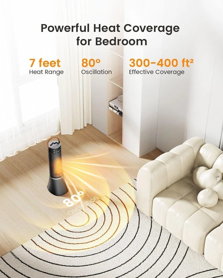 1500W Portable Tower Space Heater w/ Remote, 12H Timer Quiet Ceramic Oscillating - Image 3 of 4