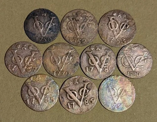 Lots 10 Pcs Dutch VOC Duit 1750 - 1791 New York Penny Copper Coin_A559