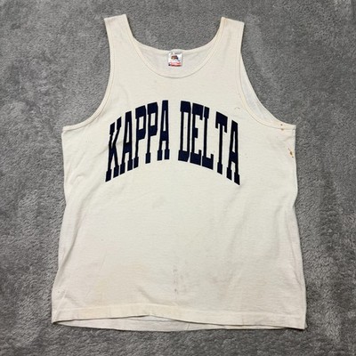 Vintage 90s Kappa Delta Tank Top Adult L White Black Fruit of The Loom Sorority