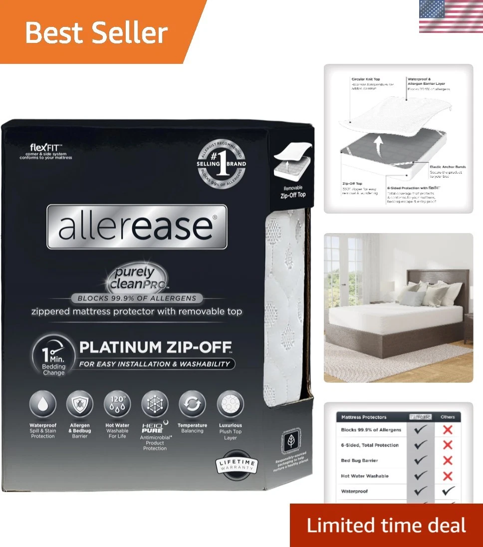AllerEase Full Size Zip-Off Top Mattress Protector - Luxurious & Waterproof