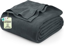 Smoke Gray 100 Cotton Blanket Full Size - 90x84 Inch 350GSM Lightweight, Soft...