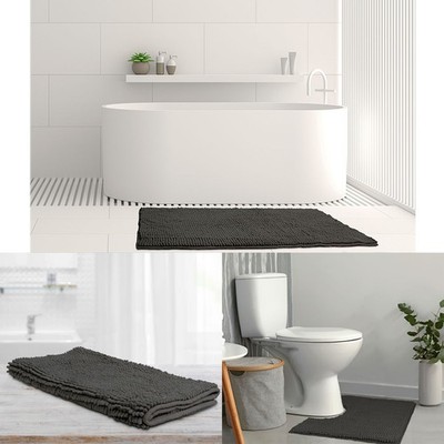 1600GSM Toggle Microfiber Bath Mat with Non-Slip Back Charcoal