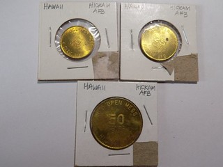 Hawaii Military Tokens HICKAM AIR FORCE BASE 5¢ 25¢ 50¢ 2TM 11 14 15
