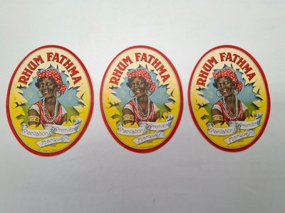 3 x Vintage Original Rhum Fathma Rum Flasche Etikett Oval Man Cave Retro Breweriana