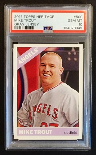 MIKE TROUT 2015 TOPPS HERITAGE GRAY JERSEY PSA 10 GEM SP ULTRA RARE