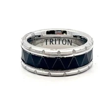 Triton Tungsten 9mm Black Triangle Design Center Band Ring