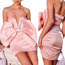 PrettyLittleThing Statement Bow Pink Strapless Bodycon Dress NWOT