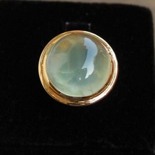 Round Geniune Green Prehnite 925 Sterling Silver Yellow Gold Plated Ring
