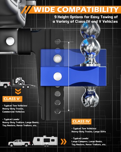 Adjustable Trailer Hitch 2"/2.5" Receiver 6"/8" Drop 18500lb Heavy Duty Aluminum - Picture 23 of 27