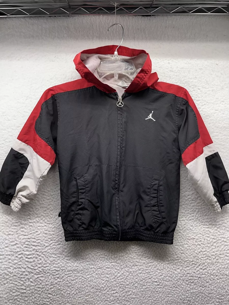 nedbryder hænge Napier Air Jordan Jacket Youth Boys 6 Black Red Full Zip Windbreaker Hooded | eBay