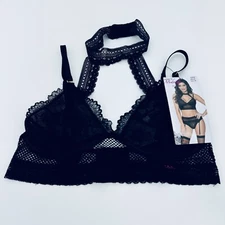 Seven Til Midnight STM 10926 Black Lace & Net Harness Bra Medium Sexy Sheer NWT