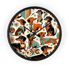Home Decor Wall Clock Mid-Century Modern Dachshund Art Weiner Dog Cute Fancy Fun