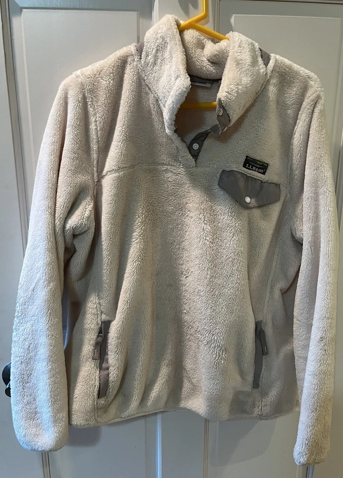Pullover LL Bean Hi-Pile polar a presión beige para mujer L Sherpa difuso, usado
