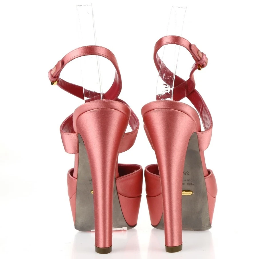 Womens SERGIO ROSSI Pink Satin Fabric Ankle Strap Platform Sandals Size 36.5 - Image 3 of 4