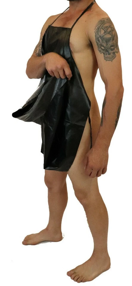 Mens Black Butchers Costume Fetish Apron Outfit Cosplay BBQ - Image 3 of 4