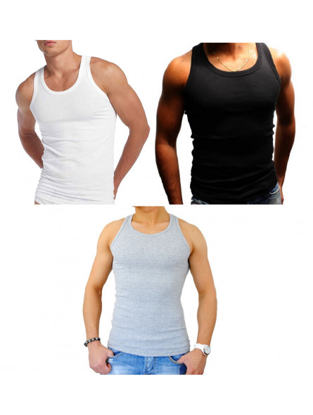 G.T.I. Lot de 3 Débardeurs Marcel maillot de corps homme 100% coton Multicolor