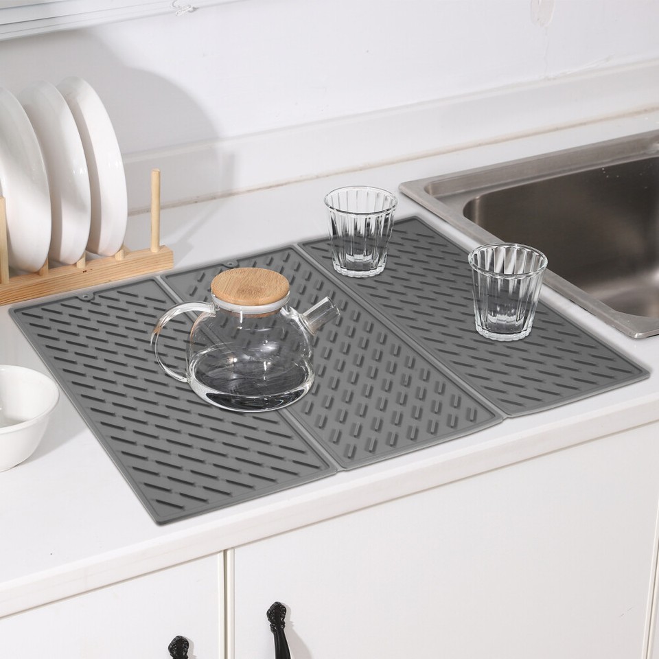 Silikon Abtropfmatte 40x32,5cm Grau | Für Küchenspüle Hitzebeständig Bis 450°F