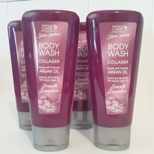 Shea Solutions Body Wash with Collagen & Argan Oil, Lot of 4, 10 fl oz each