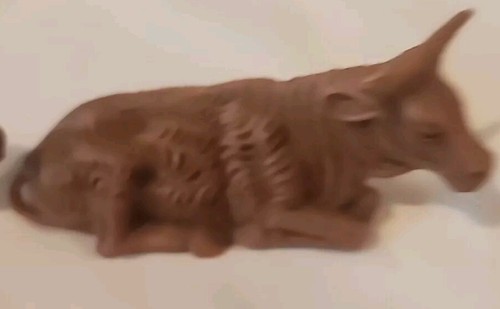 Vintage Christmas Village Plastic Nativity Figure Made In Italy 2 Cow Oxen Set - Picture 3 of 6