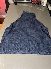 Banana Republic Sz Large Poncho Turtle neck Cape Wool Navy Blue L