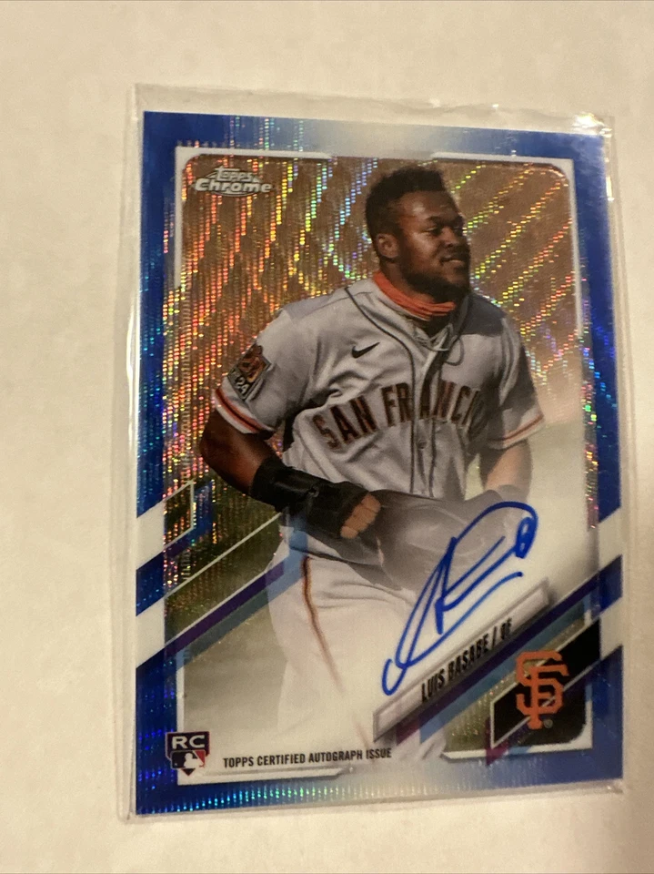 2021 Topps Chrome Rookie Blue Wave Auto #RA-LB Luis Basabe 58/150 Giants RC - Image 4 of 4