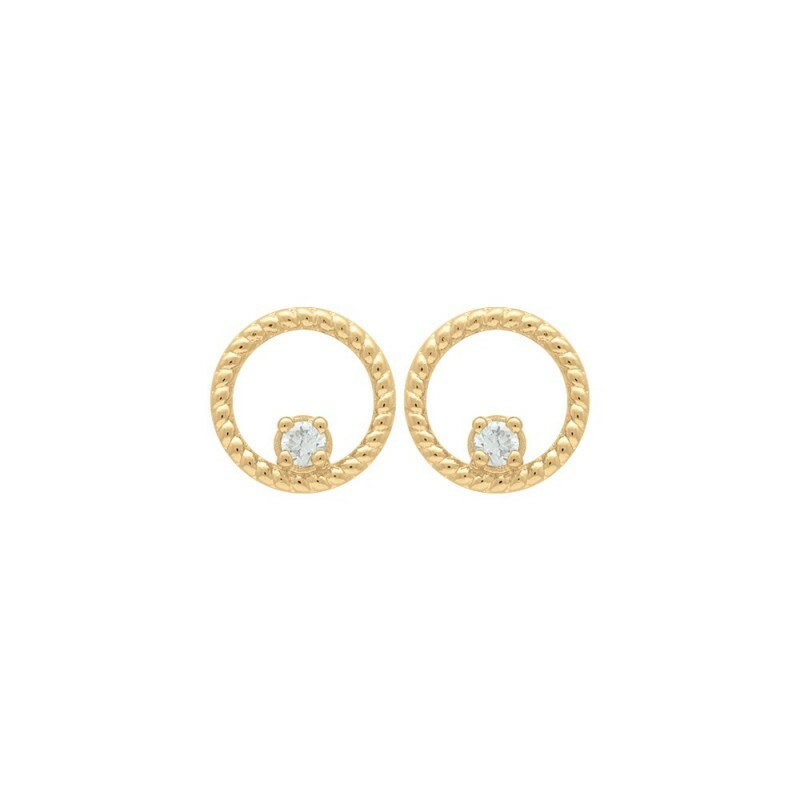 Clous d'oreilles cercles boules zirconium plaqué or 750/000 idée cadeau femme