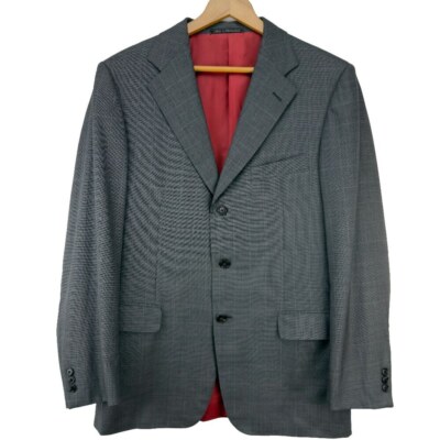 ERMENEGILDO ZEGNA Trofeo Wool 3 Button Front Checked Grey Blazer Jacket Size 50R