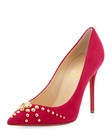 AUTH NEW WOMEN LOUBOUTIN DOOR KNOCK 100 CYCLAMEN SUEDE STUDDED PUMPS/HEELS US 9 — photo 1