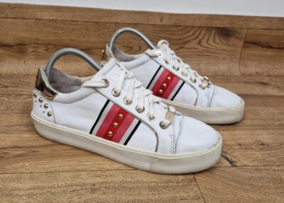 CARVELA weiße Sneaker Gr. 7 rosa Damen Nieten Kamm Schnürung Leder KG LAX