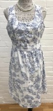 TU Tea Dress Size 12 White Blue Floral Cotton Summer Fit Flare Garden Landgirl