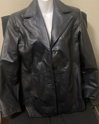 New York & Company Women's Black Genuine Leather Zip Front Jacket Sz Small - Picture 2 of 17