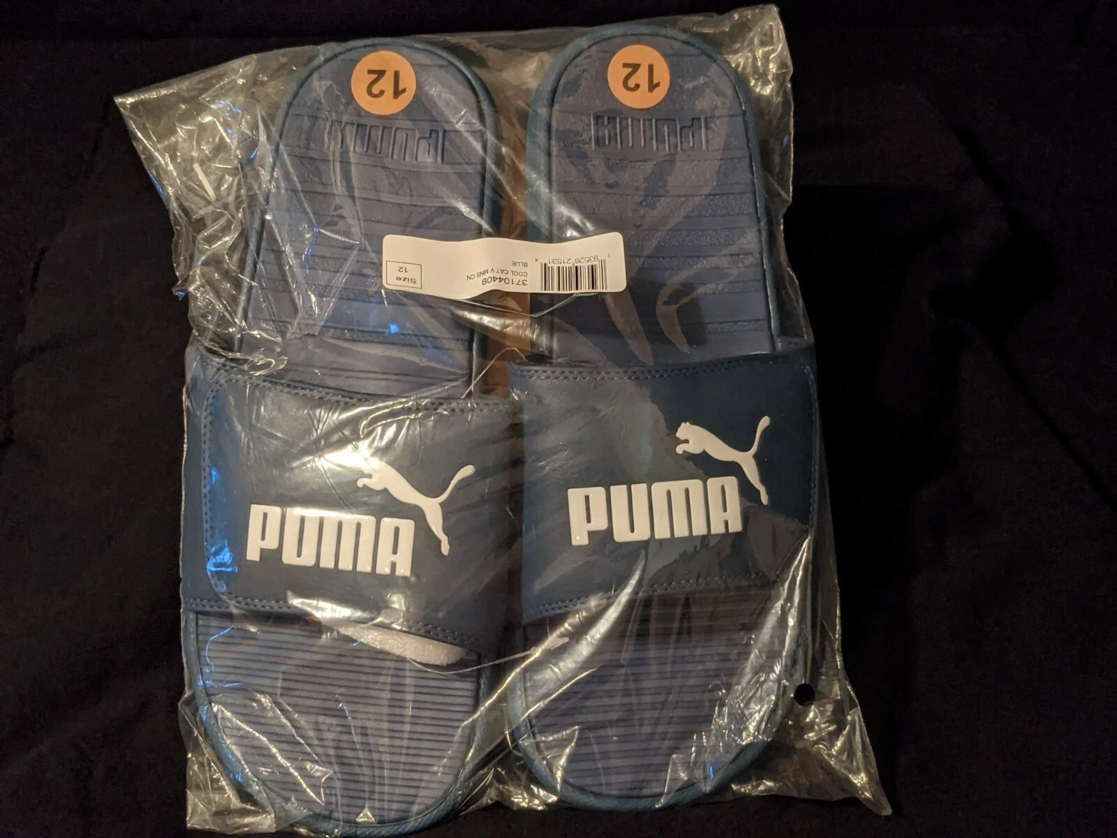 SANDALI PUMA COOL CAT V SLIDES DENIM SCURO BLU BIANCO LOGO UOMO TAGLIA 12 "NUOVI"
