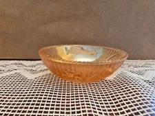 VTG 60s Jeannette Dessert Bowl Depression Carnival Glass Iris Herringbone Orange