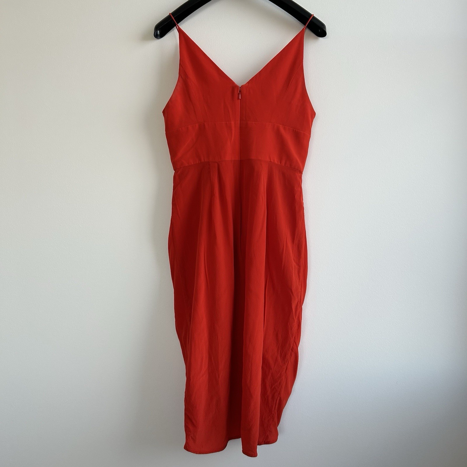 Zimmermann V Tuck Midi Dress Size 2 AU 12/US 8 Silk Red Orange Plunge Sleeveless