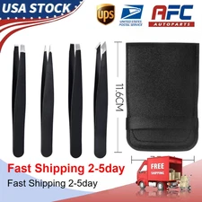 4PCS Black Professional Stainless Steel Tweezer Eyebrow Shaping Set With Case