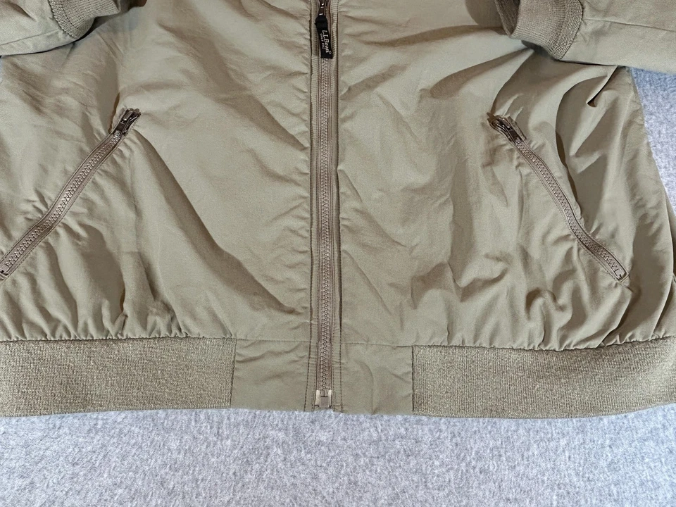 LL Bean Jacket Mens XL Tan Fleece Lined Warm Up Windbreaker Bomber Vintage Coat - Image 2 of 4