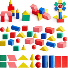 140 Pcs Mini 3D Shapes for Teaching, Wood Geometric Solids, Geometric Shapes 3D