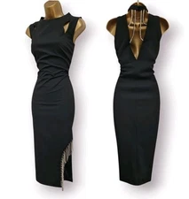 Karen Millen BNWT Black High Neck Cutout Diamante Special Occasion Dress UK 14