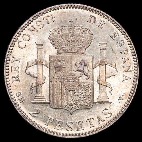 Alfonso XIII. 2 Pesetas (10,07 g.). 1905 - *19-05*. Ensayador SM·V. AC-88. UNC - Imagen 3 de 3